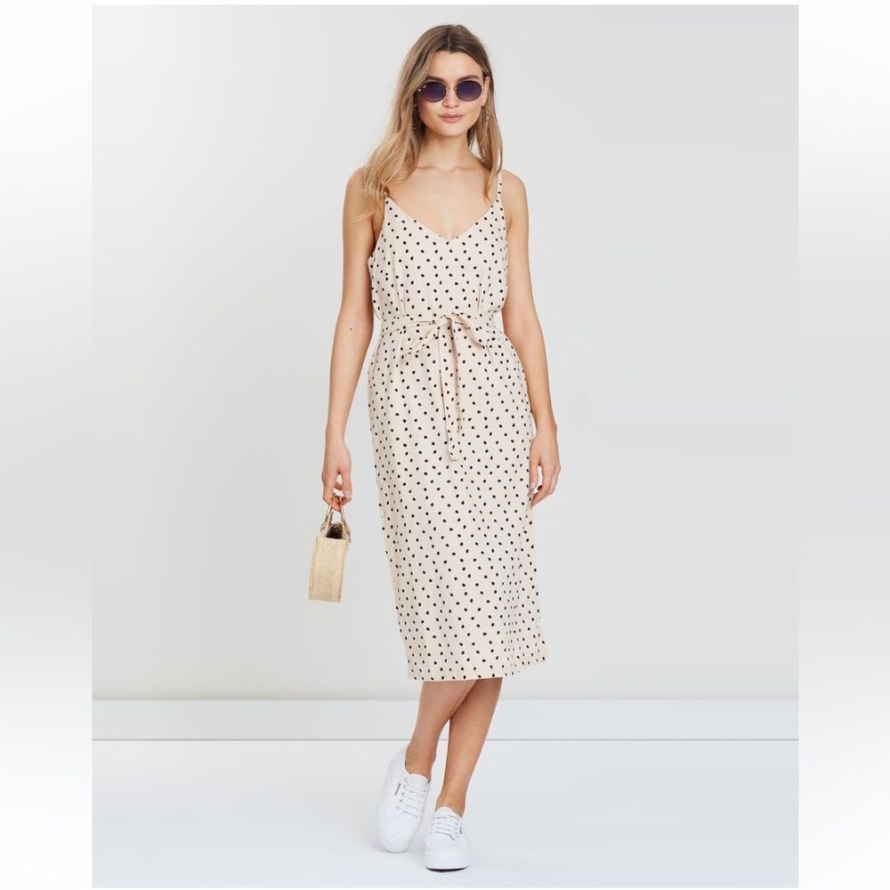 MinkPink Collection Polka Dot Midi Dress in Tan and Black S NWOT